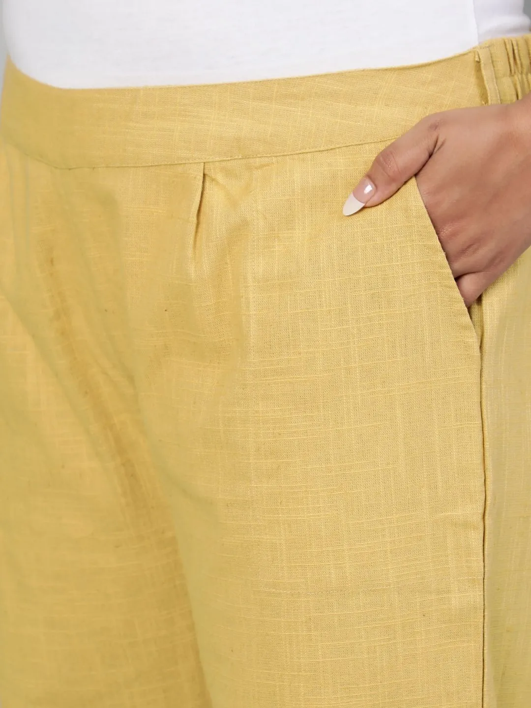 Beige Plus Size Ethnic Wear Cotton Slub Pants