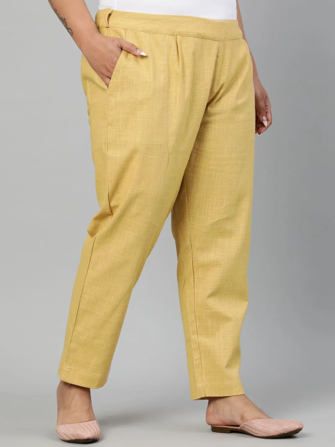 Beige Plus Size Ethnic Wear Cotton Slub Pants