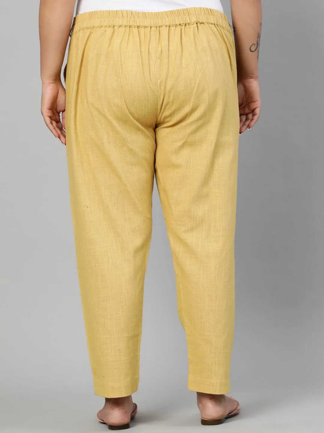 Beige Plus Size Ethnic Wear Cotton Slub Pants