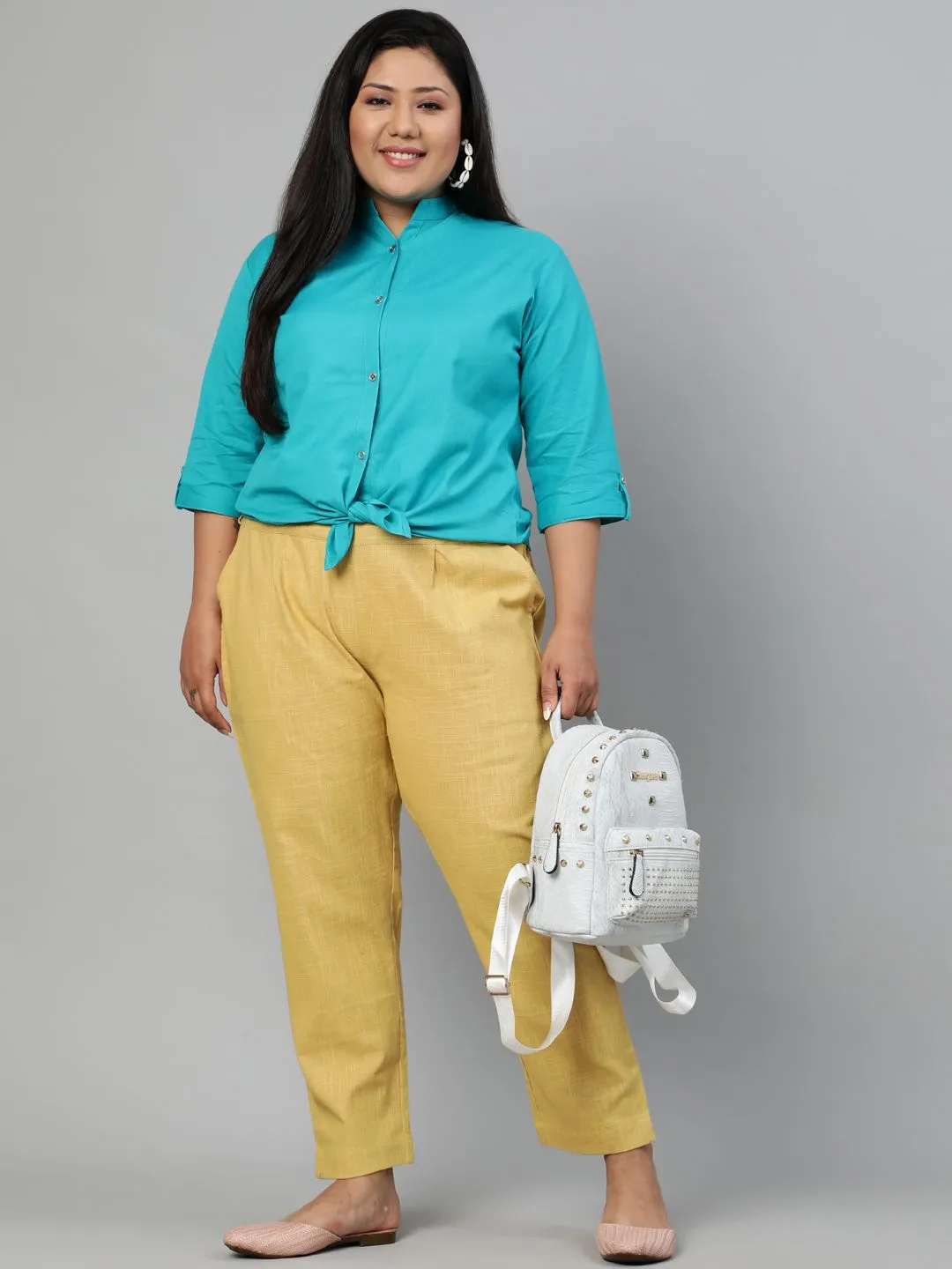 Beige Plus Size Ethnic Wear Cotton Slub Pants