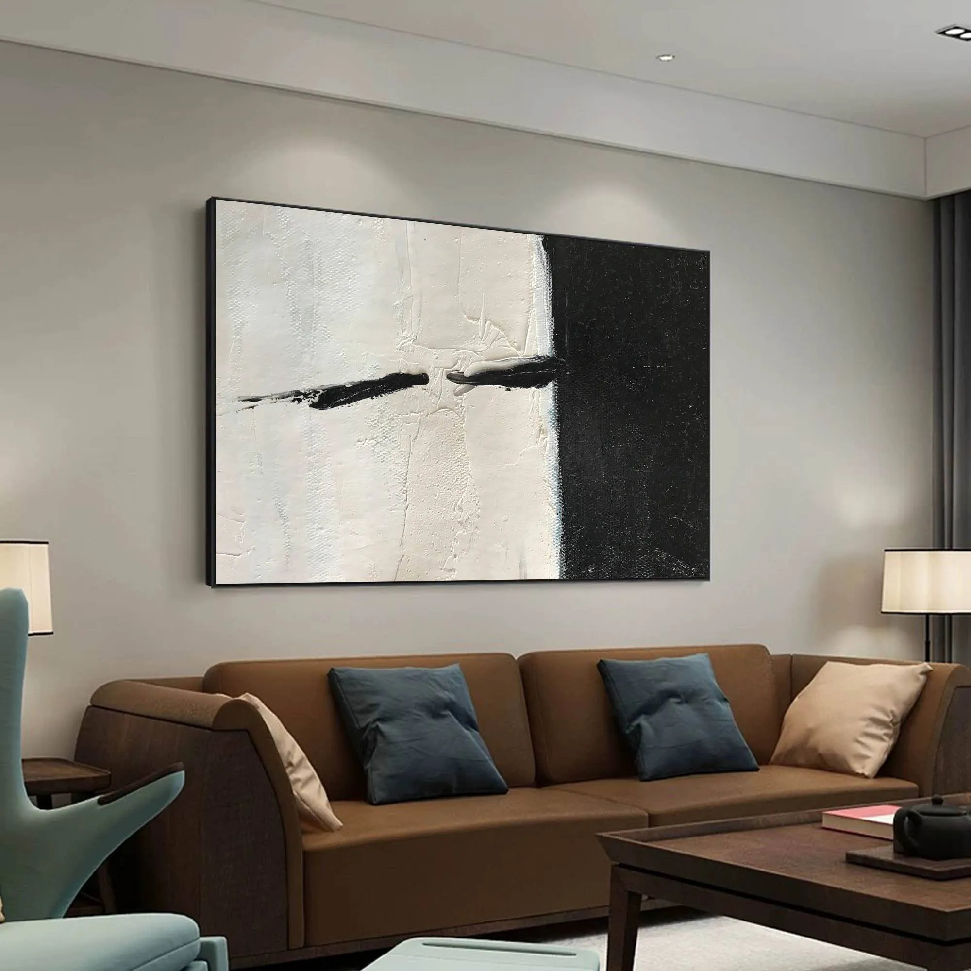 Black and White Abstract Painting Rich Textured Wall Art on Canvas Yp007