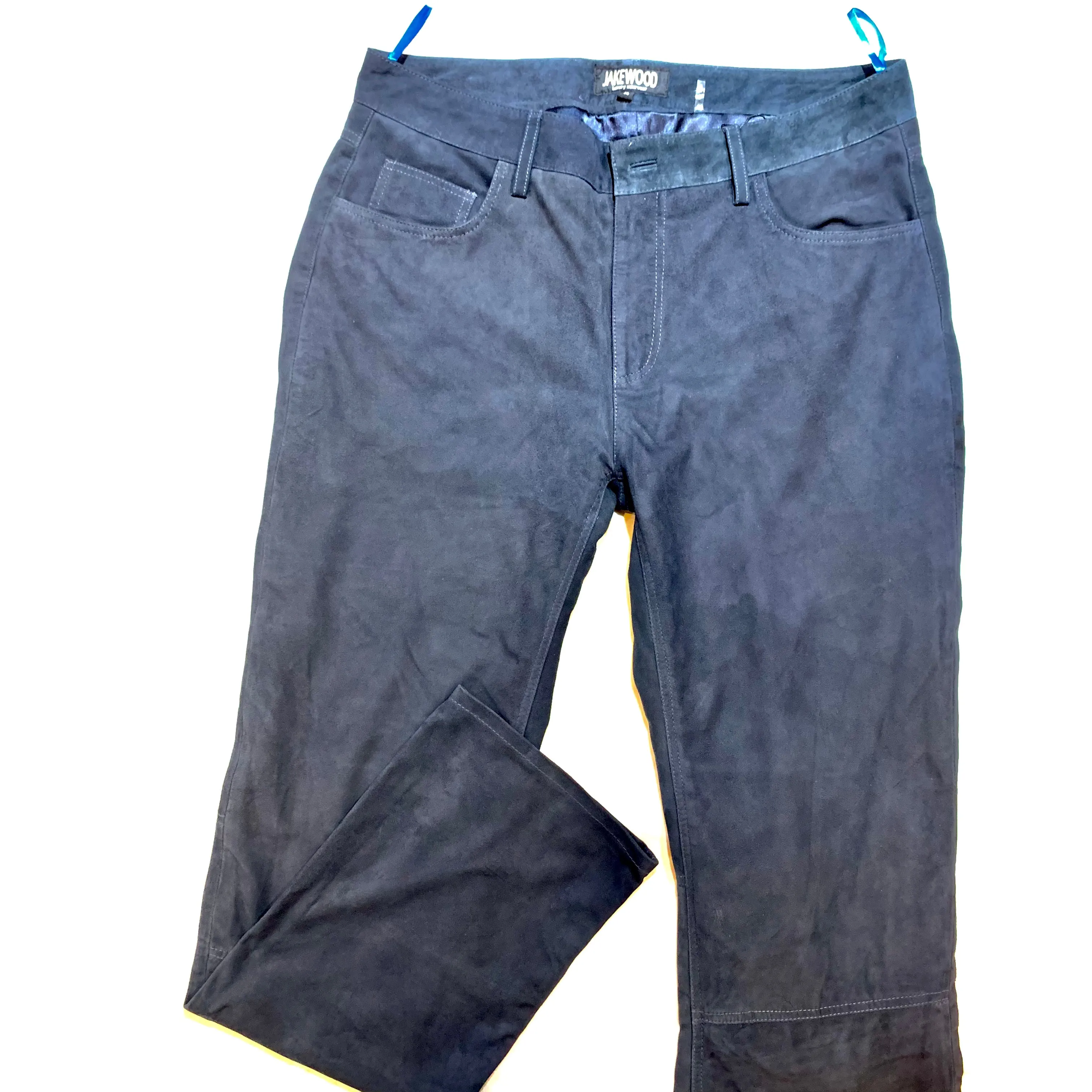 Kashani Men's Navy Suede Straight Cut Pants
