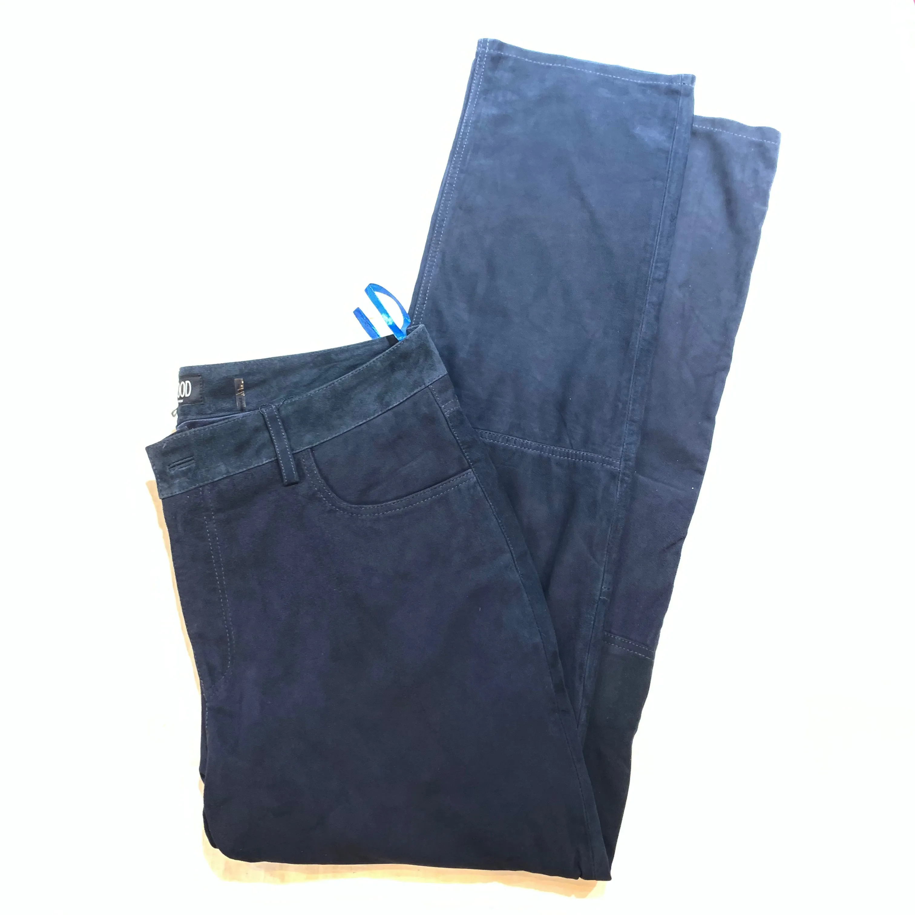 Kashani Men's Navy Suede Straight Cut Pants