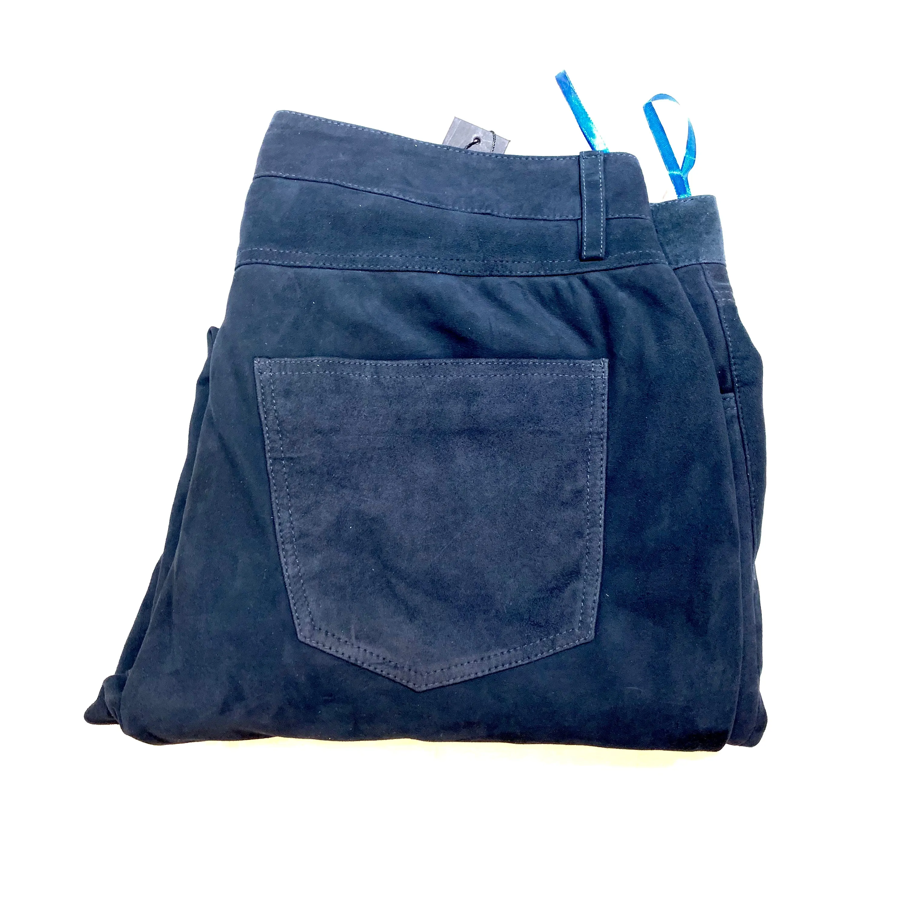 Kashani Men's Navy Suede Straight Cut Pants