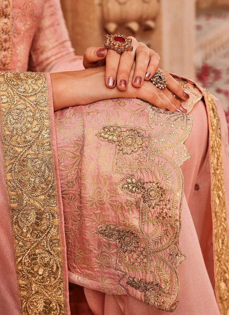 Peach Golden Embroidered Palazzo Pant Suit