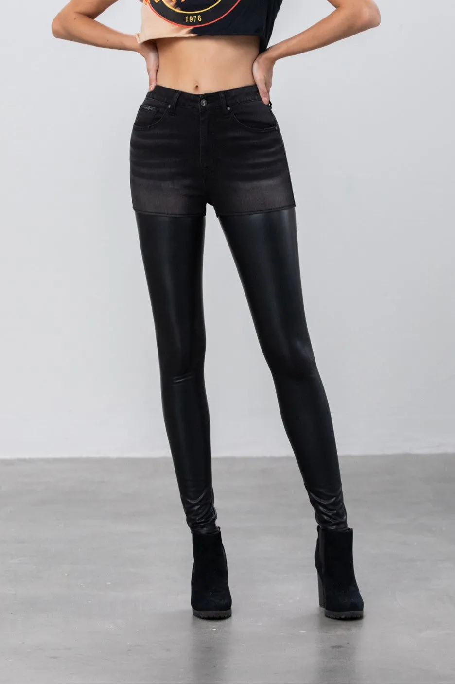 You Can't handle Me Leather Denim Pants